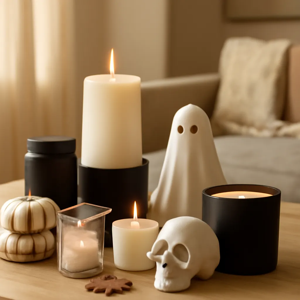 Hero image: elegant black cream amber Halloween styling, premium US lifestyle photography, warm autumn light, clean composition, no text