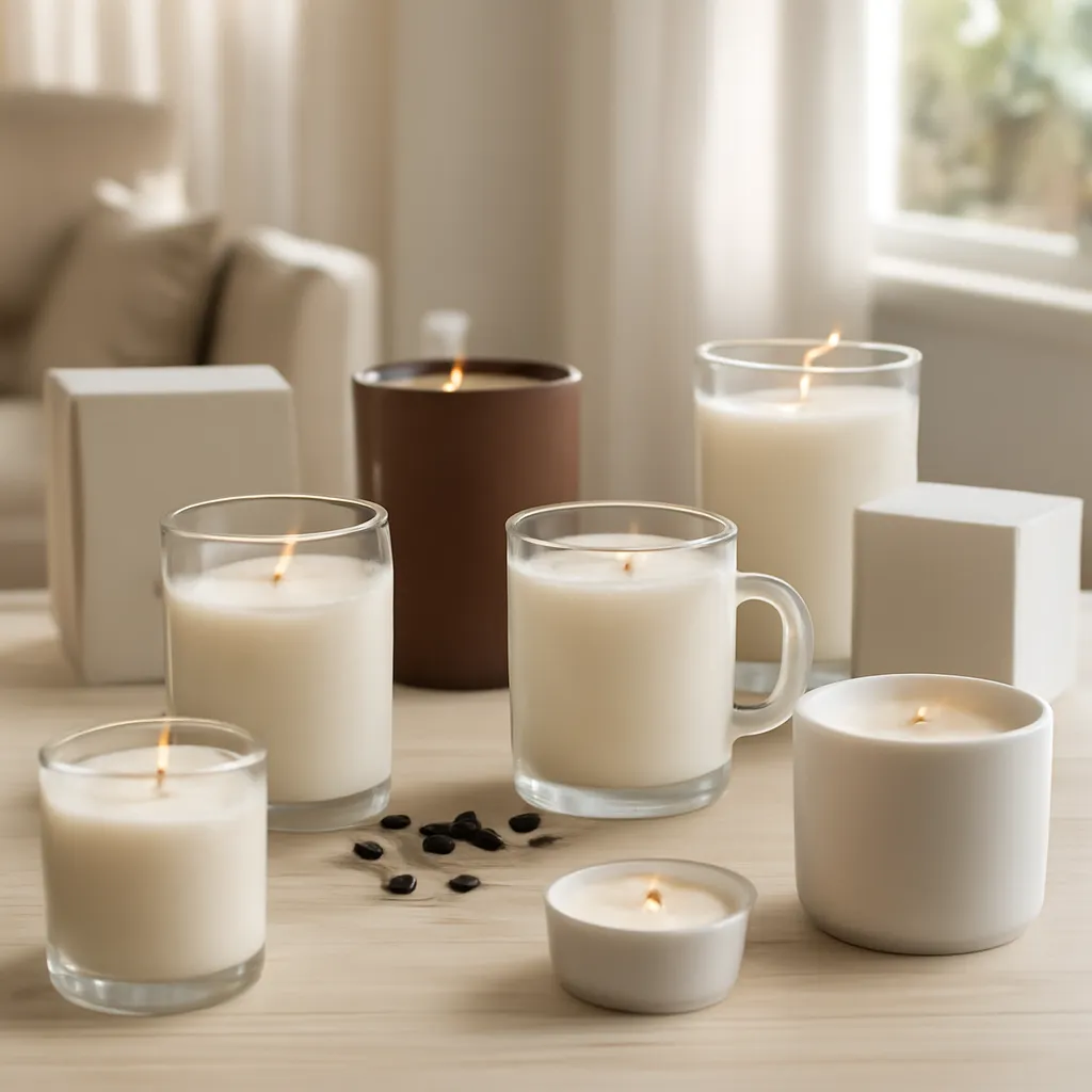 Hero image: ten creative coffee candle concepts, premium US lifestyle photography, realistic materials, clean composition, no text