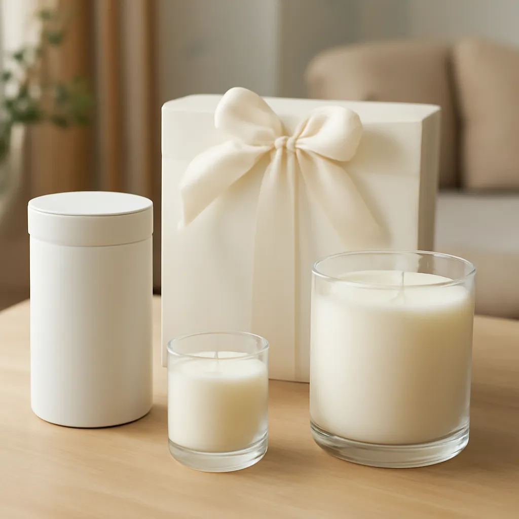 Hero image: premium scented candle gift set with coordinated packaging, premium US lifestyle photography, realistic materials, clean composition, no text