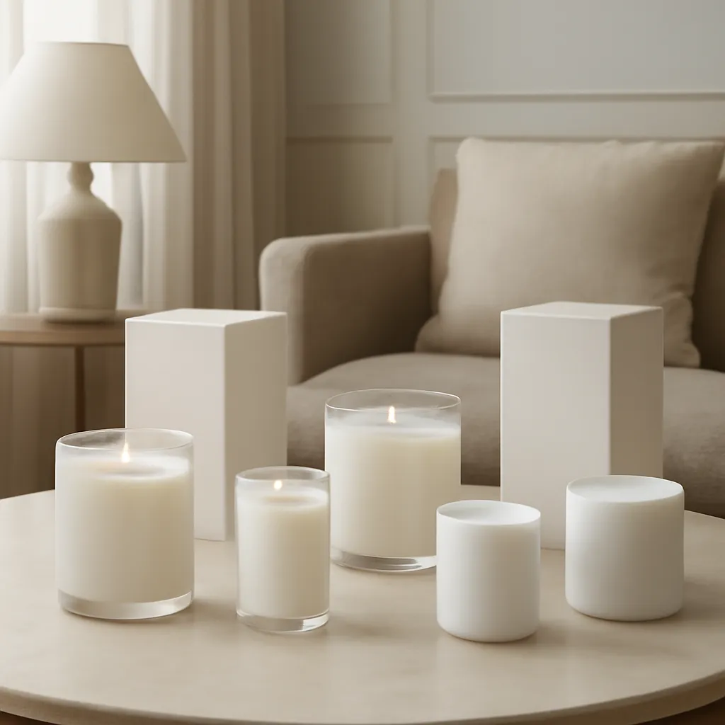 Hero image: high-end candle collection in a refined hotel-inspired interior, premium US lifestyle photography, realistic materials, clean composition, no text