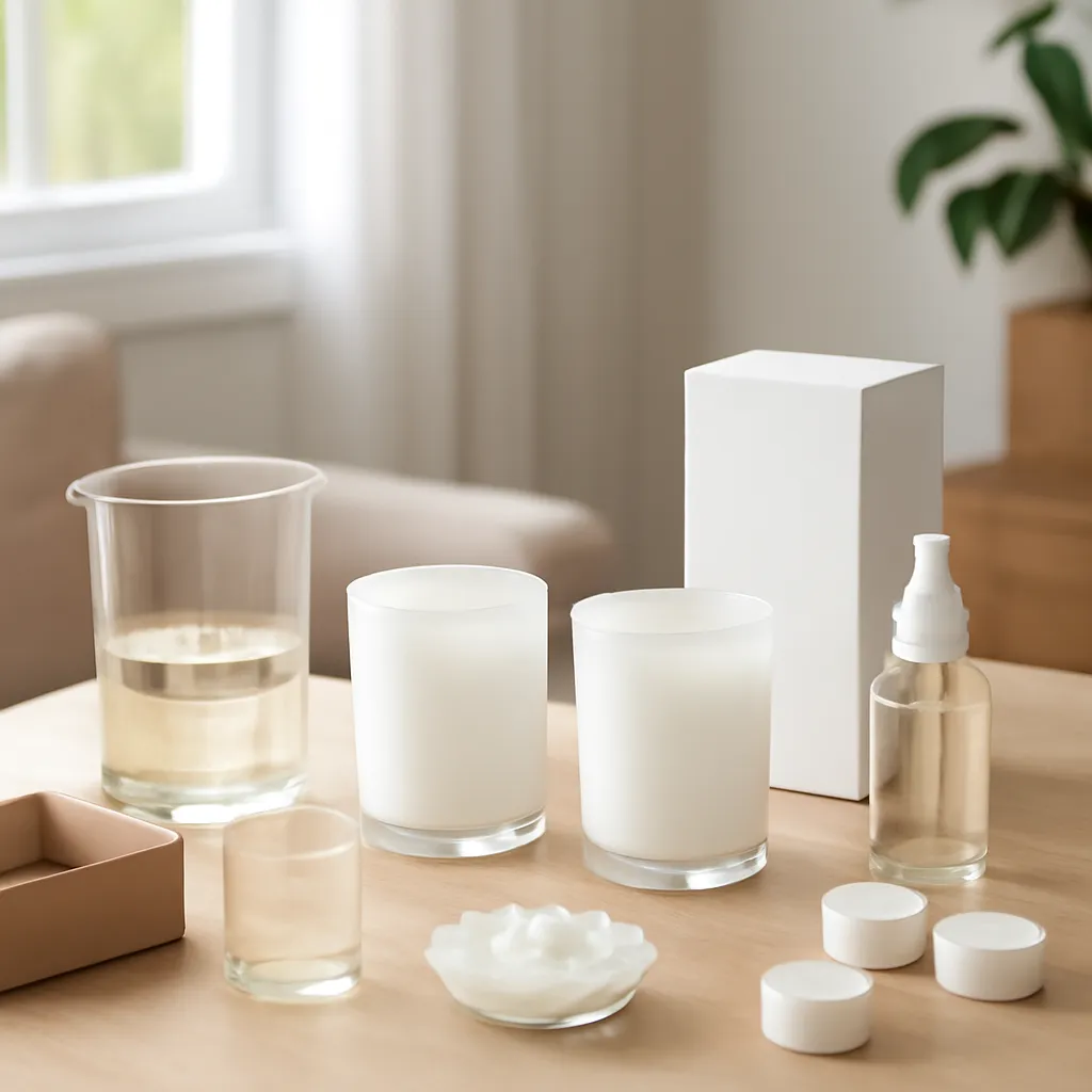 Hero image: beginner-friendly candle fragrance oil workspace, premium US lifestyle photography, realistic materials, clean composition, no text