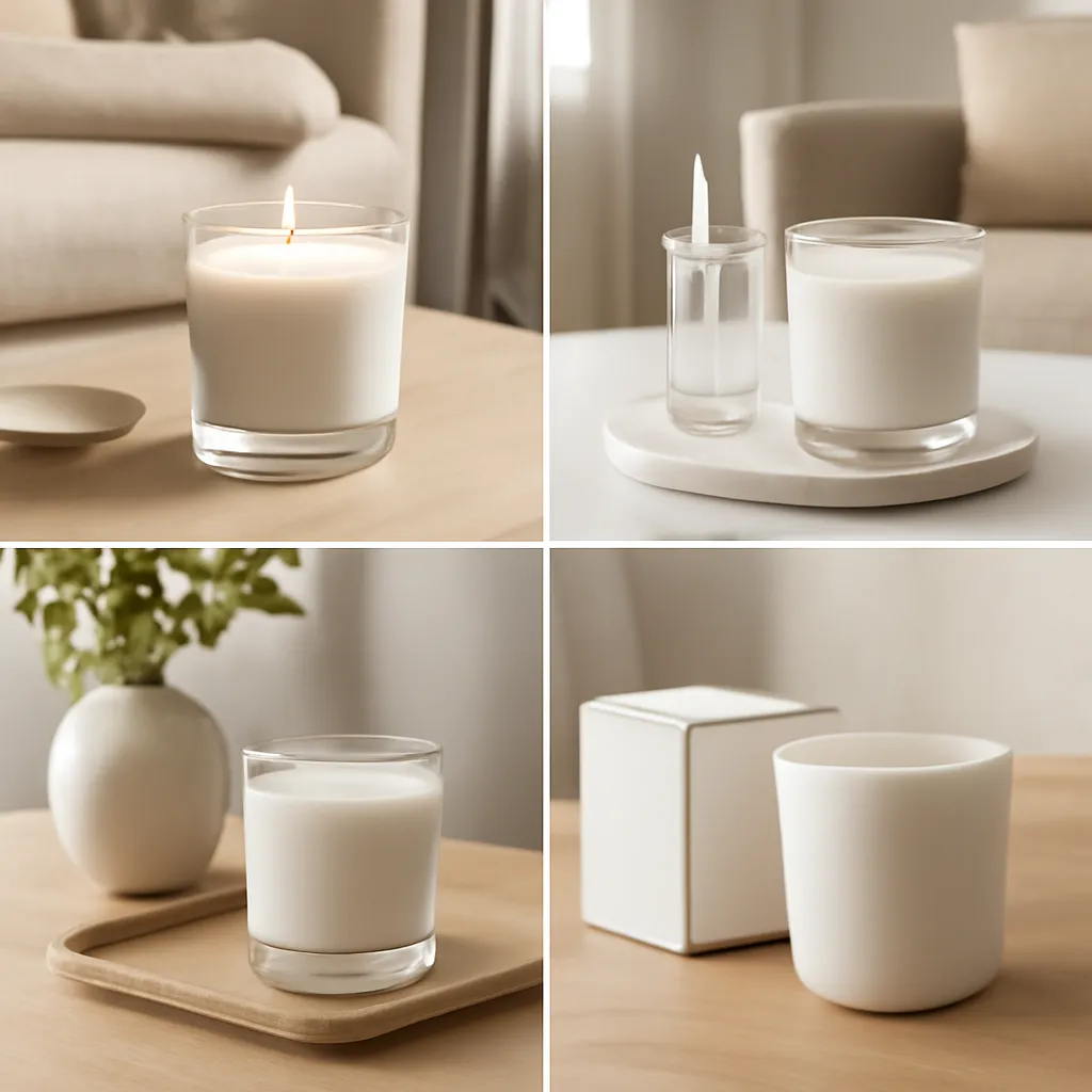 Hero image: perfume-inspired candles styled in different rooms, premium US lifestyle photography, realistic materials, clean composition, no text