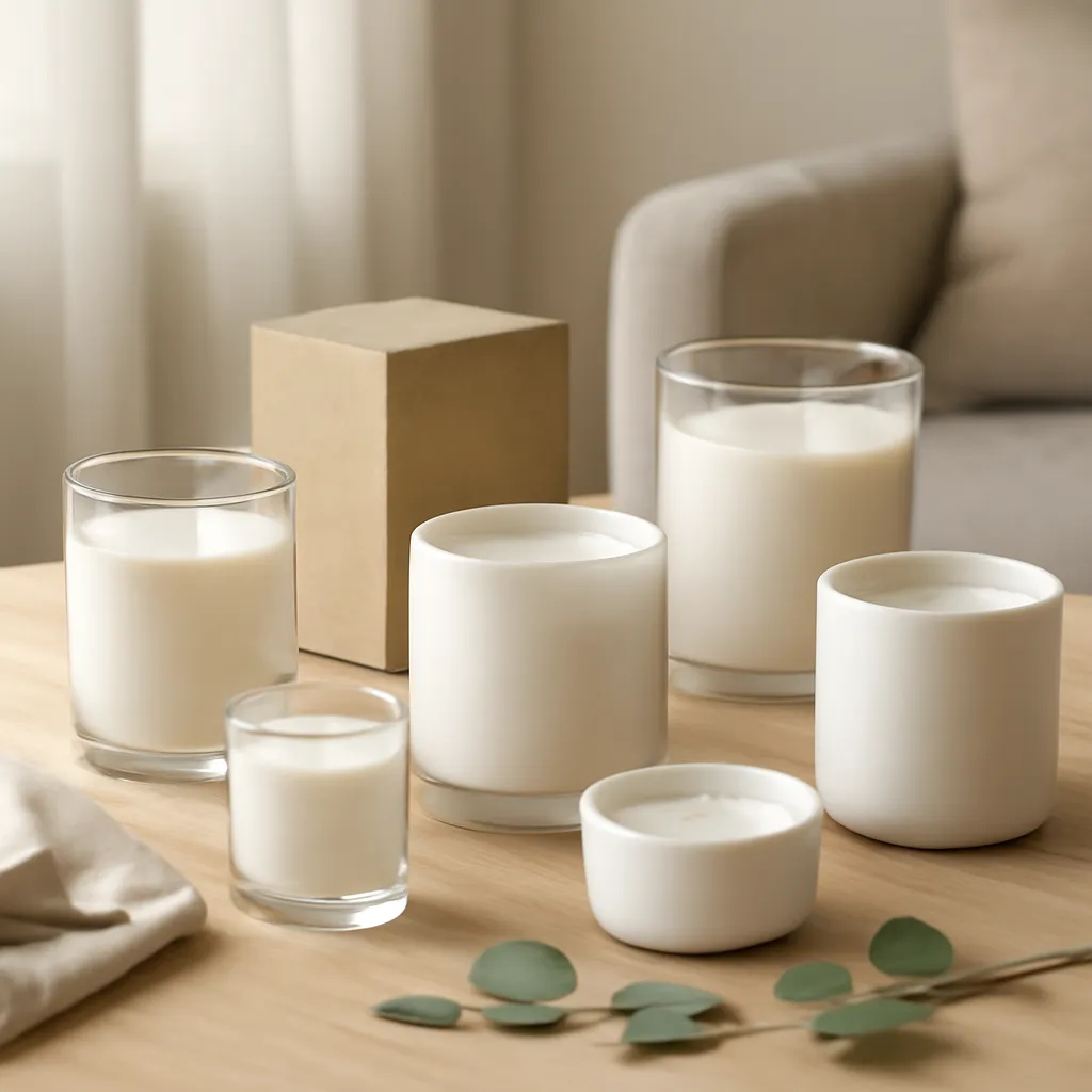 Hero image: minimal soy candle collection with natural modern styling, premium US lifestyle photography, realistic materials, clean composition, no text