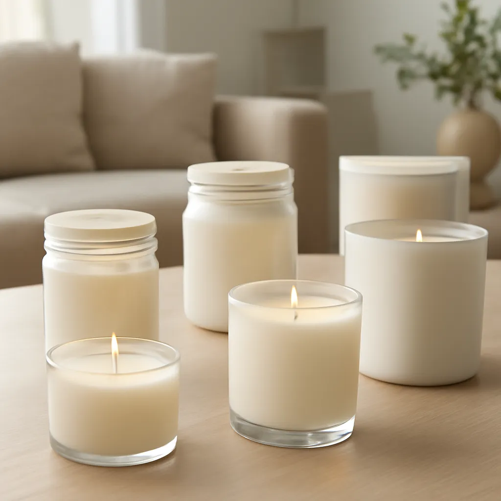 Hero image: six perfume-inspired candle fragrance families, premium US lifestyle photography, realistic materials, clean composition, no text