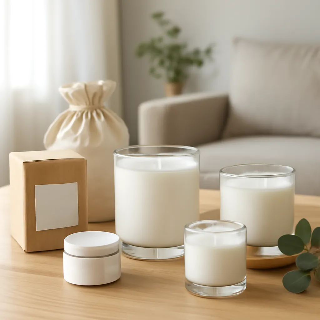 Hero image: clean natural-style candle labels and materials, premium US lifestyle photography, realistic materials, clean composition, no text