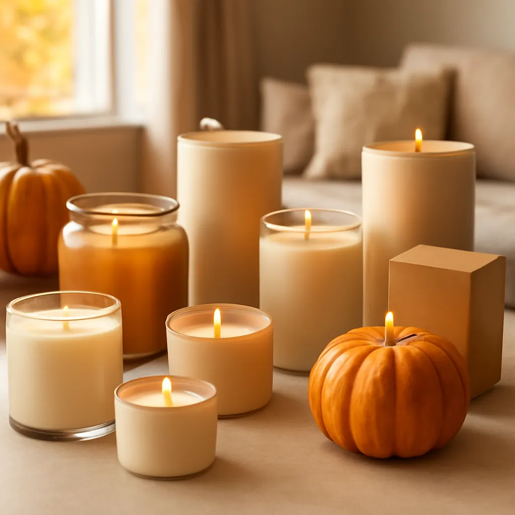 Hero image: ten sophisticated pumpkin scent concepts, premium US lifestyle photography, warm autumn light, clean composition, no text
