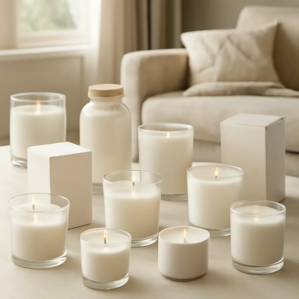 Hero image: twelve refined candle fragrance concepts, premium US lifestyle photography, realistic materials, clean composition, no text