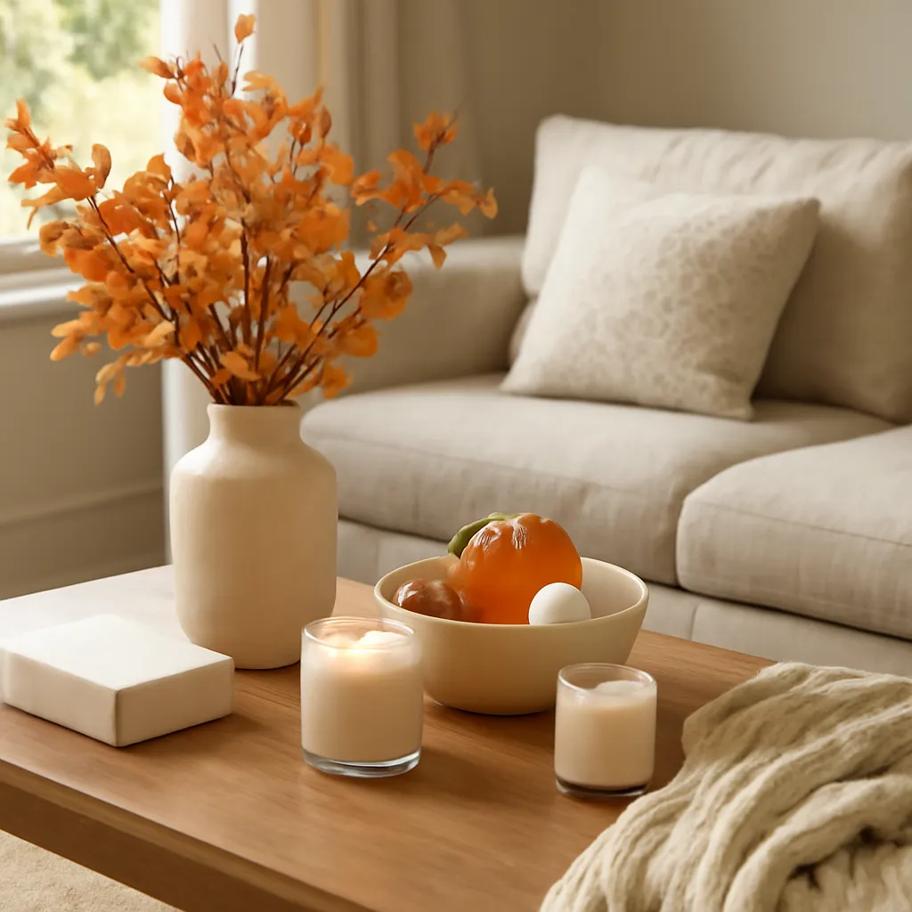 Lifestyle image: late-summer to autumn home transition placed naturally in an American home or event setting, realistic light, uncluttered background, no text