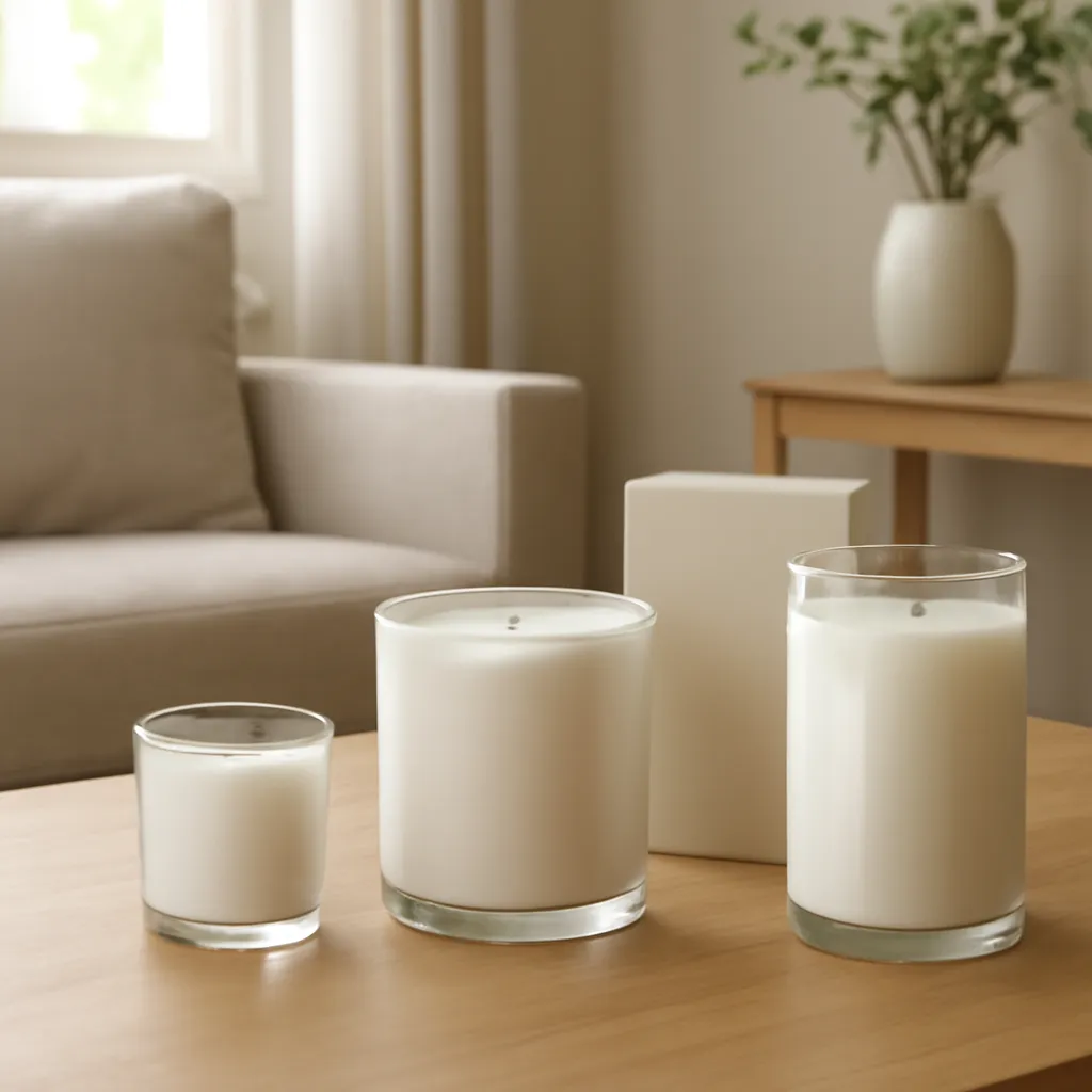 Lifestyle image: premium candles arranged for a structured quality comparison placed naturally in an American home or event setting, realistic light, uncluttered styling, no text