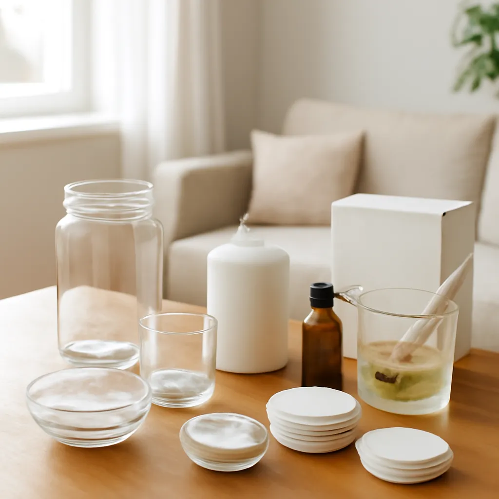Lifestyle image: beginner-friendly candle fragrance oil workspace placed naturally in an American home or event setting, realistic light, uncluttered styling, no text