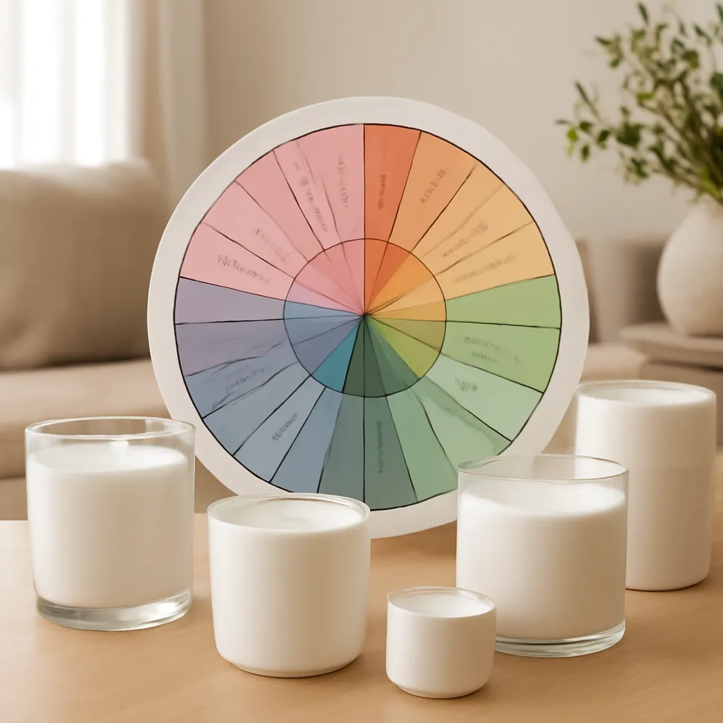 Lifestyle image: a fragrance wheel surrounded by elegant candle jars placed naturally in an American home or event setting, realistic light, uncluttered styling, no text