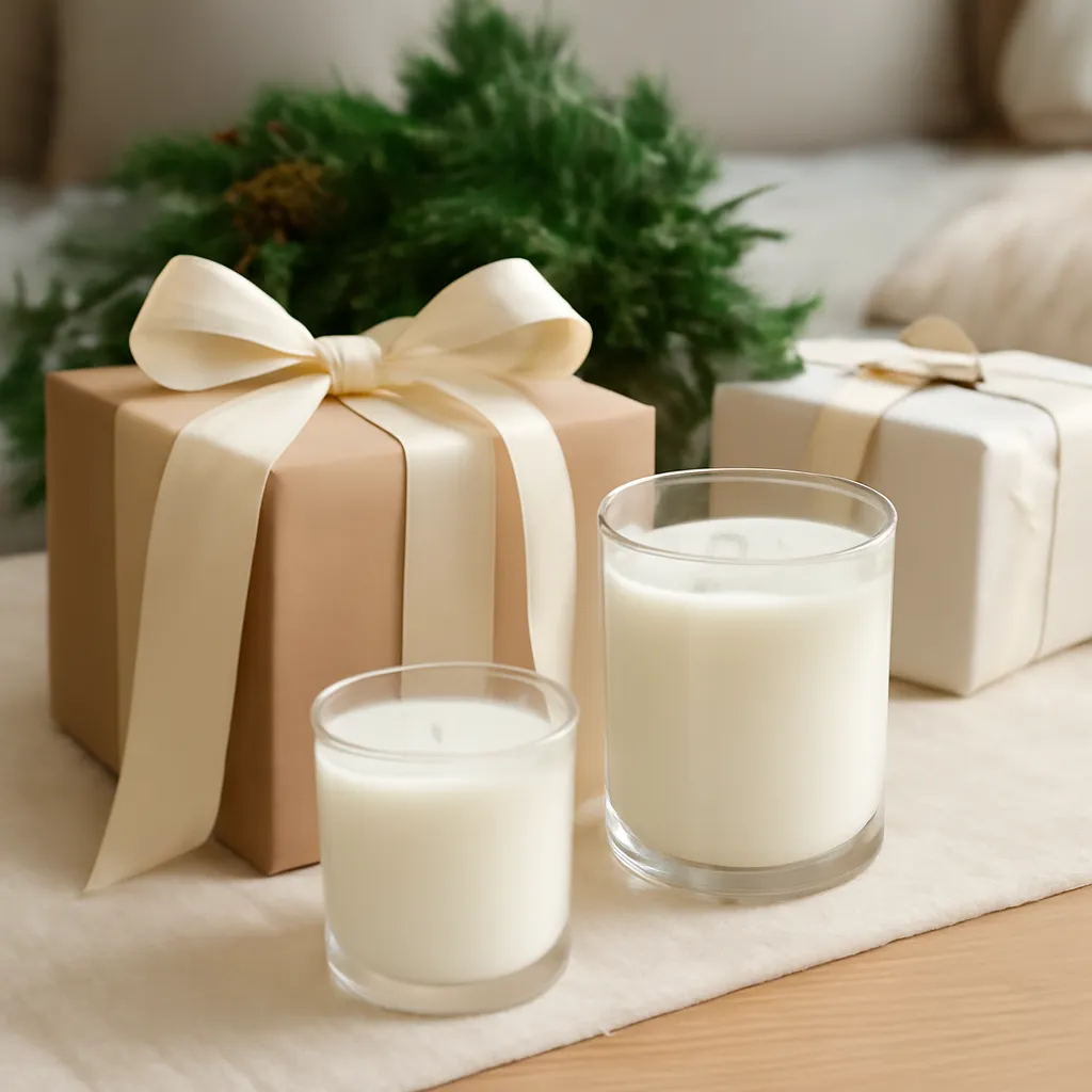Commercial CTA image: gift-ready scented candle presentation related to gift-ready holiday candle collection, premium ecommerce photography, no text
