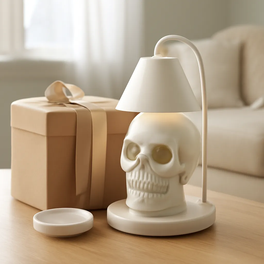 Commercial CTA image: gift-ready Skull Candle Warmer Lamp or skull wax warmer related to gift-ready skull candle warmer lamp with premium packaging, premium ecommerce photography, no text