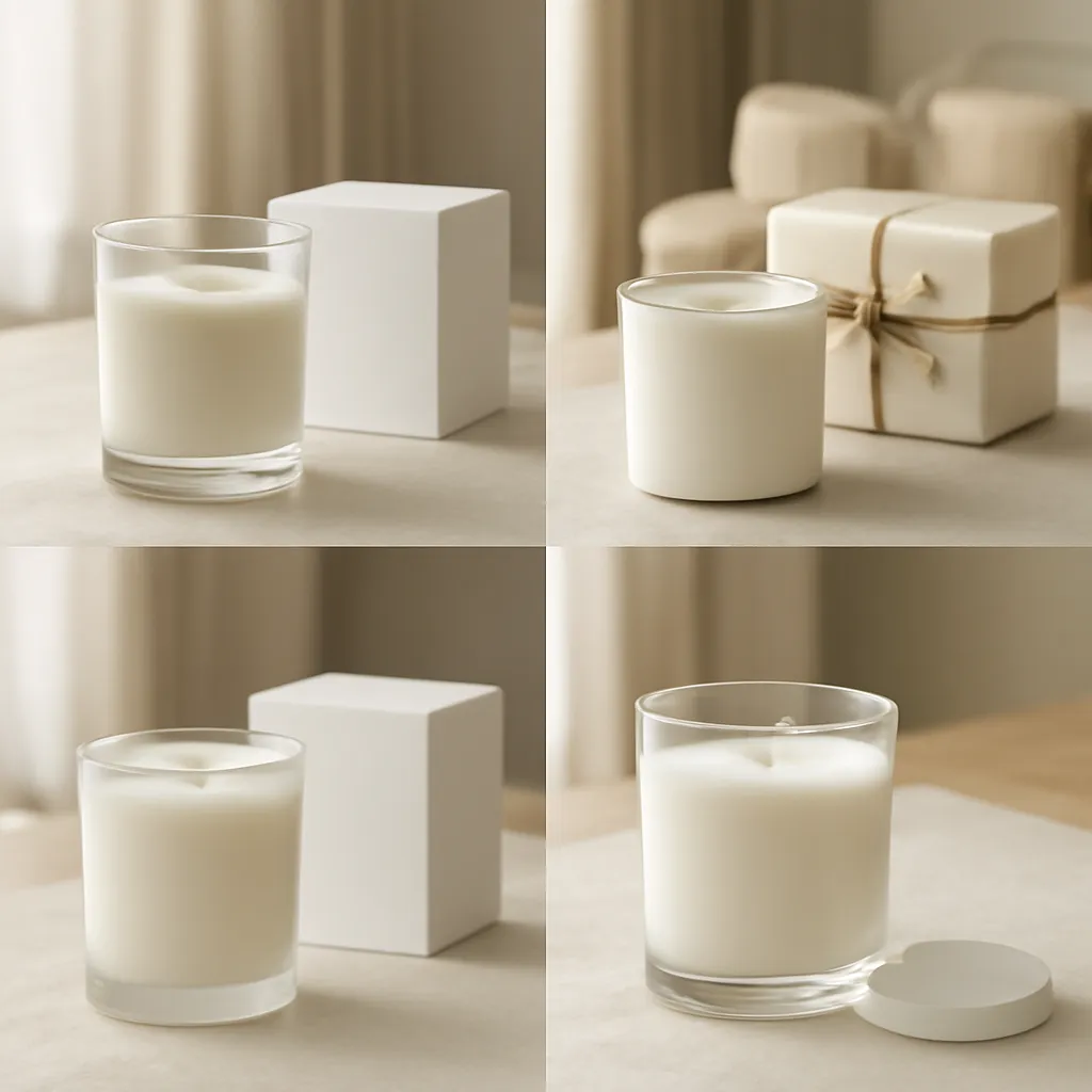 Commercial CTA image: premium scented candle presentation related to popular candle fragrance families displayed in a clean grid, gift-ready ecommerce styling, no text
