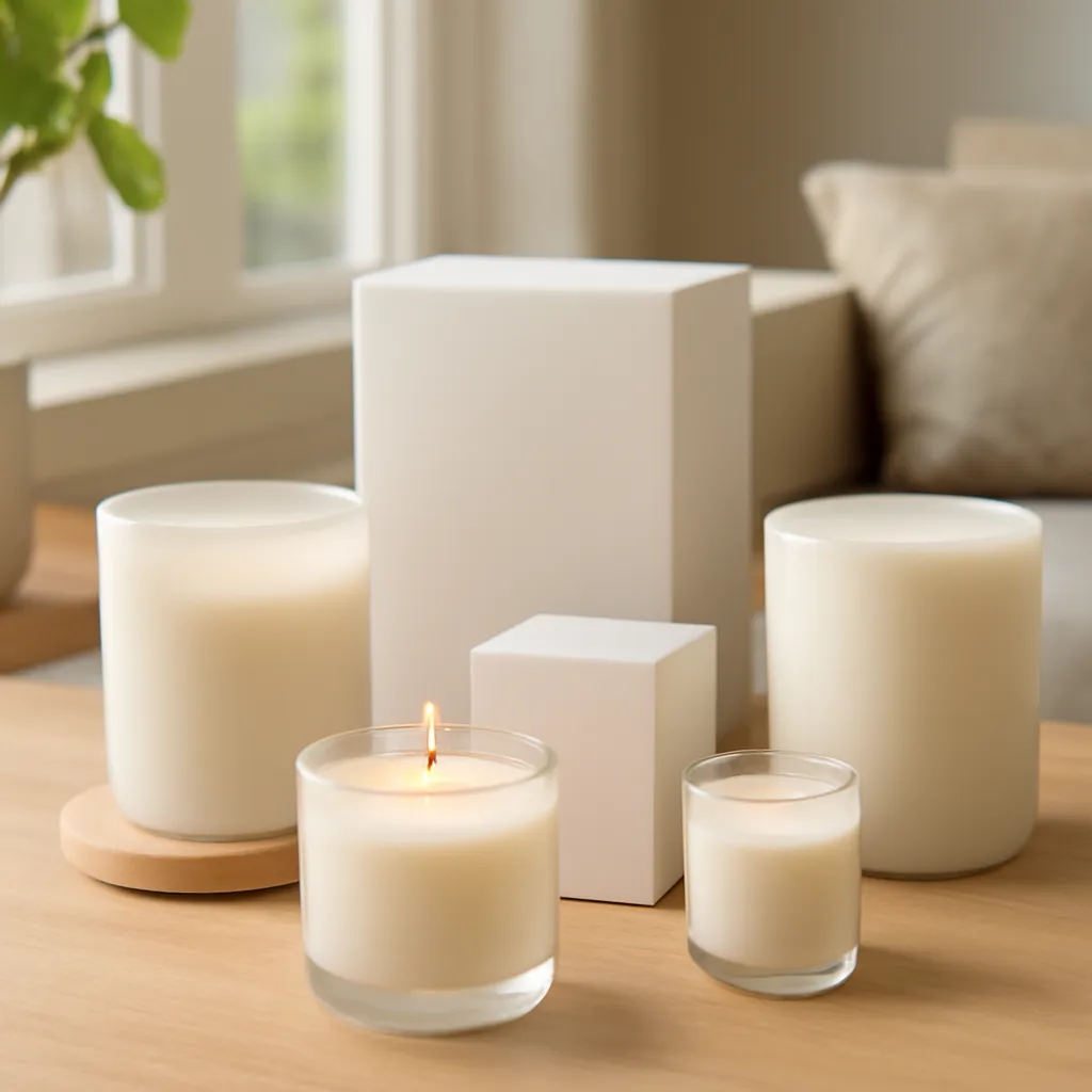 Commercial CTA image: premium scented candle presentation related to refined unusual candle scent concepts, gift-ready ecommerce styling, no text