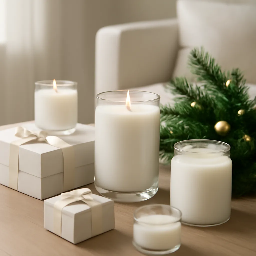 Commercial CTA image: premium scented candle presentation related to elegant Christmas candle collection with gift-ready styling, gift-ready ecommerce styling, no text