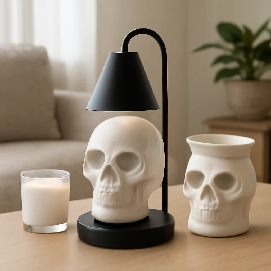 Commercial CTA image: gift-ready Skull Candle Warmer Lamp or skull wax warmer related to skull candle warmer troubleshooting with common problem callouts, premium ecommerce photography, no text