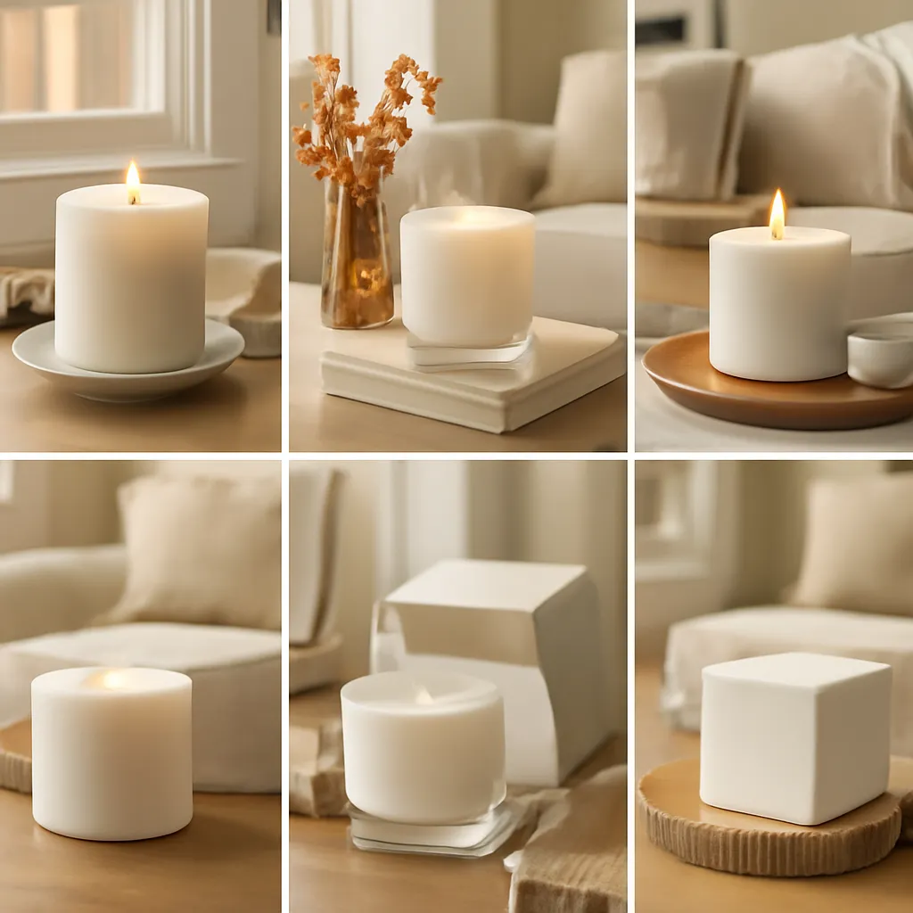 Commercial CTA image: elegant fall candle product presentation related to six-room American home candle collage, gift-ready styling, premium ecommerce photography, no text