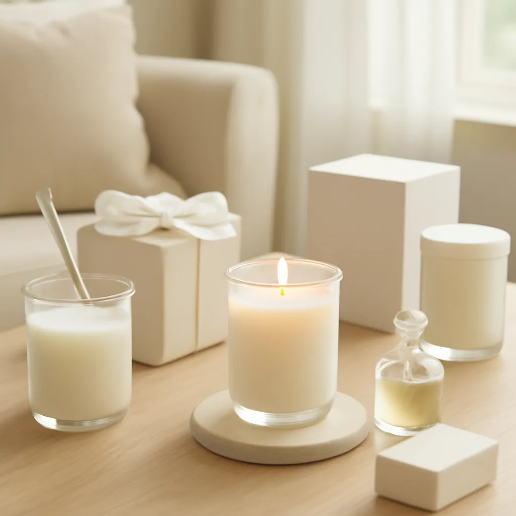 Commercial CTA image: premium scented candle presentation related to professional candle fragrance oil testing station, gift-ready ecommerce styling, no text