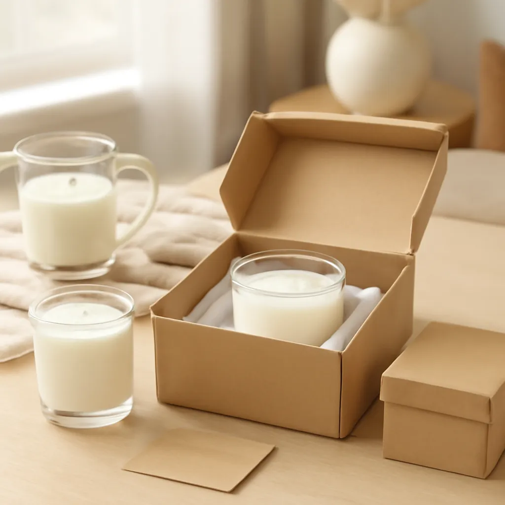 Commercial CTA image: gift-ready scented candle presentation related to organized beginner candle-making workspace, premium ecommerce photography, no text