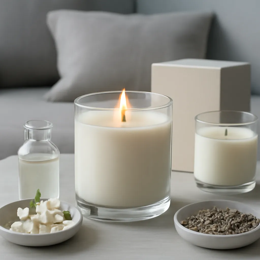 Create a close-up or macro evidence image illustrating soft fragrance families. Emphasize realistic wax texture, wick fibers, glass reflections, fragrance ingredients, packaging materials or room details that directly support the article topic. Canvas size 2000 × 1500 px, photorealistic premium commercial photography, soft gray-blue modern apartment palette. Keep the composition clean and editorial, with one clear focal point and realistic scale. Candle vessels should be physically correct, with smooth glass and believable wax surfaces; any flame must be small and realistic and should appear only when context requires it. Use restrained props that directly support "How to Make Your Bedroom Smell Good All Day in 2026". Avoid excessive seasonal décor, duplicated ingredient arrangements, surreal fragrance smoke, AI artifacts, noisy textures, distorted hands, unreadable labels, typography, icons, logos and watermarks. Leave a small area of negative space for optional manual annotations. Crisp detail, natural shadows, realistic color balance and subtle depth of field.