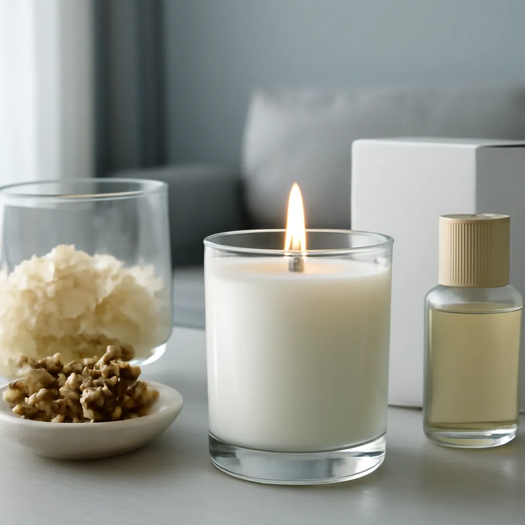Create a close-up or macro evidence image illustrating room size and airflow. Emphasize realistic wax texture, wick fibers, glass reflections, fragrance ingredients, packaging materials or room details that directly support the article topic. Canvas size 2000 × 1500 px, photorealistic premium commercial photography, soft gray-blue modern apartment palette. Keep the composition clean and editorial, with one clear focal point and realistic scale. Candle vessels should be physically correct, with smooth glass and believable wax surfaces; any flame must be small and realistic and should appear only when context requires it. Use restrained props that directly support "How to Choose a Home Fragrance for Each Room". Avoid excessive seasonal décor, duplicated ingredient arrangements, surreal fragrance smoke, AI artifacts, noisy textures, distorted hands, unreadable labels, typography, icons, logos and watermarks. Leave a small area of negative space for optional manual annotations. Crisp detail, natural shadows, realistic color balance and subtle depth of field.