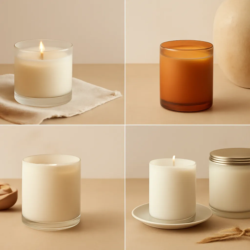 Create a comparison or decision-guide visual around placement away from fabrics and drafts. Arrange two to four clearly differentiated options in a balanced layout, with enough visual separation that labels can be added later in design software. Do not generate typography. Canvas size 2000 × 1500 px, photorealistic premium commercial photography, cozy early-fall beige and amber palette. Keep the composition clean and editorial, with one clear focal point and realistic scale. Candle vessels should be physically correct, with smooth glass and believable wax surfaces; any flame must be small and realistic and should appear only when context requires it. Use restrained props that directly support "How to Make Your Bedroom Smell Good All Day in 2026". Avoid excessive seasonal décor, duplicated ingredient arrangements, surreal fragrance smoke, AI artifacts, noisy textures, distorted hands, unreadable labels, typography, icons, logos and watermarks. Leave a small area of negative space for optional manual annotations. Crisp detail, natural shadows, realistic color balance and subtle depth of field.