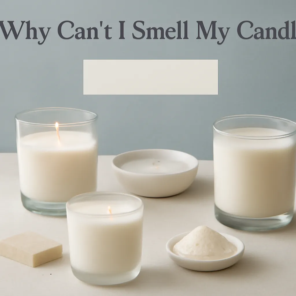 Create a comparison or decision-guide visual around nose fatigue. Arrange two to four clearly differentiated options in a balanced layout, with enough visual separation that labels can be added later in design software. Do not generate typography. Canvas size 2000 × 1500 px, photorealistic premium commercial photography, soft gray-blue and cream palette. Keep the composition clean and editorial, with one clear focal point and realistic scale. Candle vessels should be physically correct, with smooth glass and believable wax surfaces; any flame must be small and realistic and should appear only when context requires it. Use restrained props that directly support "Why Can't I Smell My Candle? 8 Reasons Scent Throw Feels Weak". Avoid excessive seasonal décor, duplicated ingredient arrangements, surreal fragrance smoke, AI artifacts, noisy textures, distorted hands, unreadable labels, typography, icons, logos and watermarks. Leave a small area of negative space for optional manual annotations. Crisp detail, natural shadows, realistic color balance and subtle depth of field.