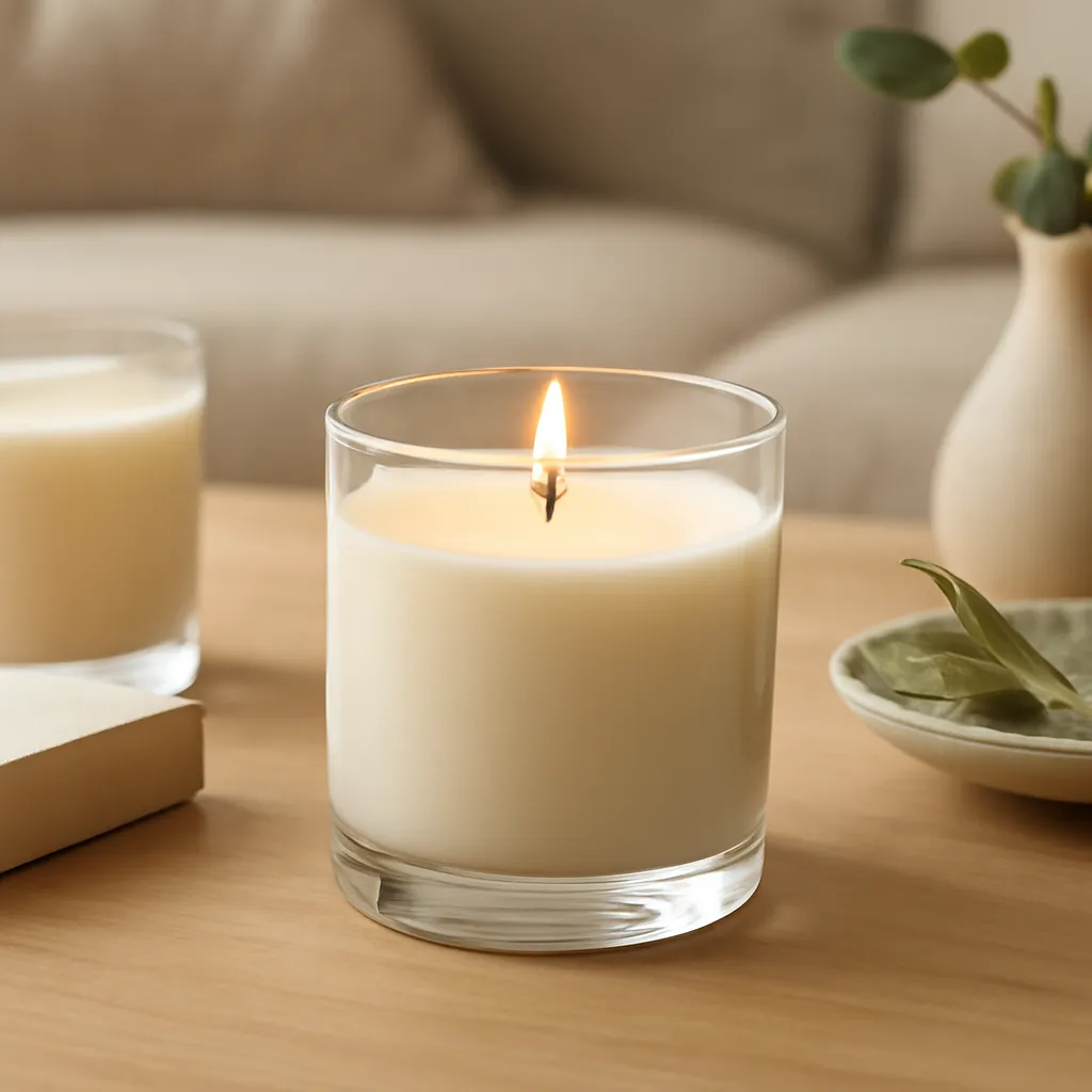 Create a finished lifestyle application scene showing the desirable end result of placement strategies that improve perceived fragrance: a well-performing candle, balanced fragrance, well-chosen wax, inviting home atmosphere or thoughtful gift presentation, depending on the article. Canvas size 2000 × 1500 px, photorealistic premium commercial photography, natural wood, ivory and muted botanical tones. Keep the composition clean and editorial, with one clear focal point and realistic scale. Candle vessels should be physically correct, with smooth glass and believable wax surfaces; any flame must be small and realistic and should appear only when context requires it. Use restrained props that directly support "What Is Scent Throw in Candles? 2026 Cold vs Hot Throw Guide". Avoid excessive seasonal décor, duplicated ingredient arrangements, surreal fragrance smoke, AI artifacts, noisy textures, distorted hands, unreadable labels, typography, icons, logos and watermarks. Leave a small area of negative space for optional manual annotations. Crisp detail, natural shadows, realistic color balance and subtle depth of field.