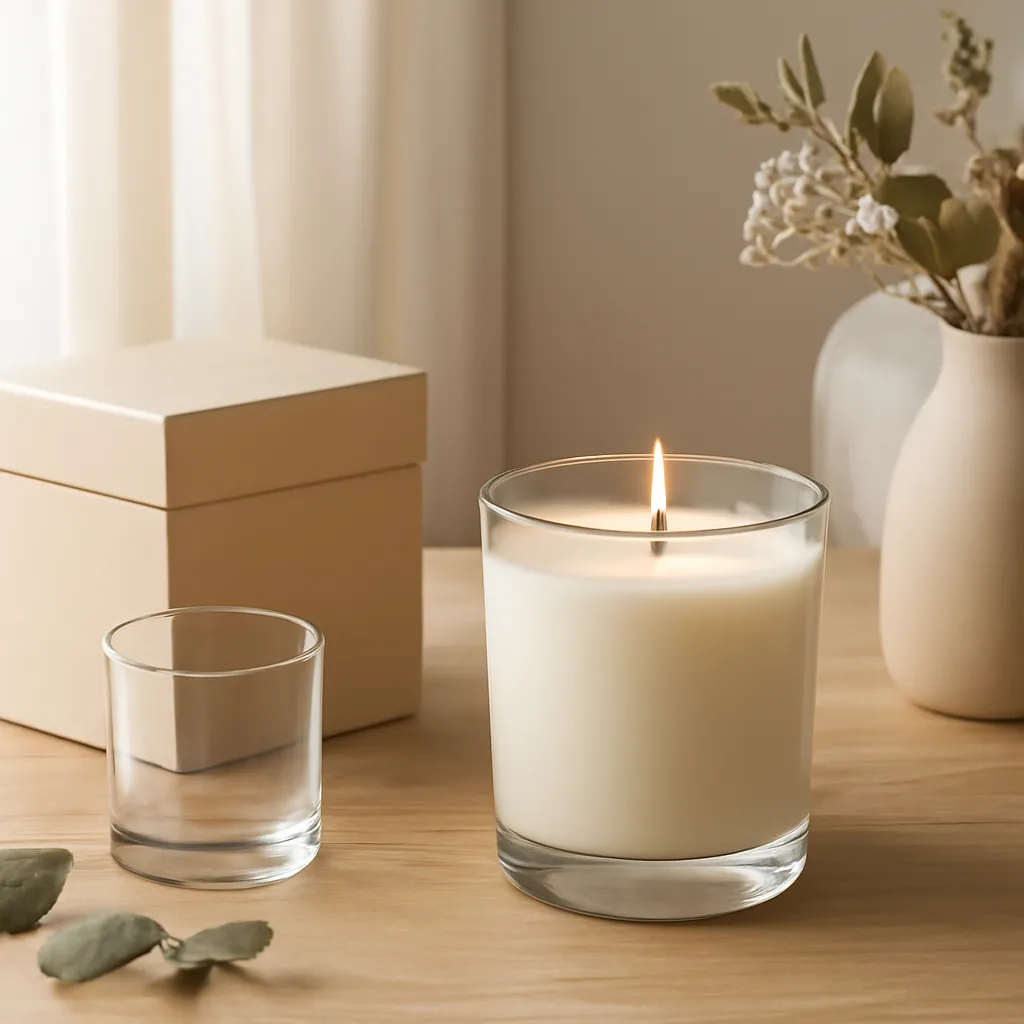Create a finished lifestyle application scene showing the desirable end result of placement strategies that improve perceived fragrance: a well-performing candle, balanced fragrance, well-chosen wax, inviting home atmosphere or thoughtful gift presentation, depending on the article. Canvas size 2000 × 1500 px, photorealistic premium commercial photography, natural wood, ivory and muted botanical tones. Keep the composition clean and editorial, with one clear focal point and realistic scale. Candle vessels should be physically correct, with smooth glass and believable wax surfaces; any flame must be small and realistic and should appear only when context requires it. Use restrained props that directly support "How to Make Scented Candles Smell Stronger: 2026 Scent Tips". Avoid excessive seasonal décor, duplicated ingredient arrangements, surreal fragrance smoke, AI artifacts, noisy textures, distorted hands, unreadable labels, typography, icons, logos and watermarks. Leave a small area of negative space for optional manual annotations. Crisp detail, natural shadows, realistic color balance and subtle depth of field.