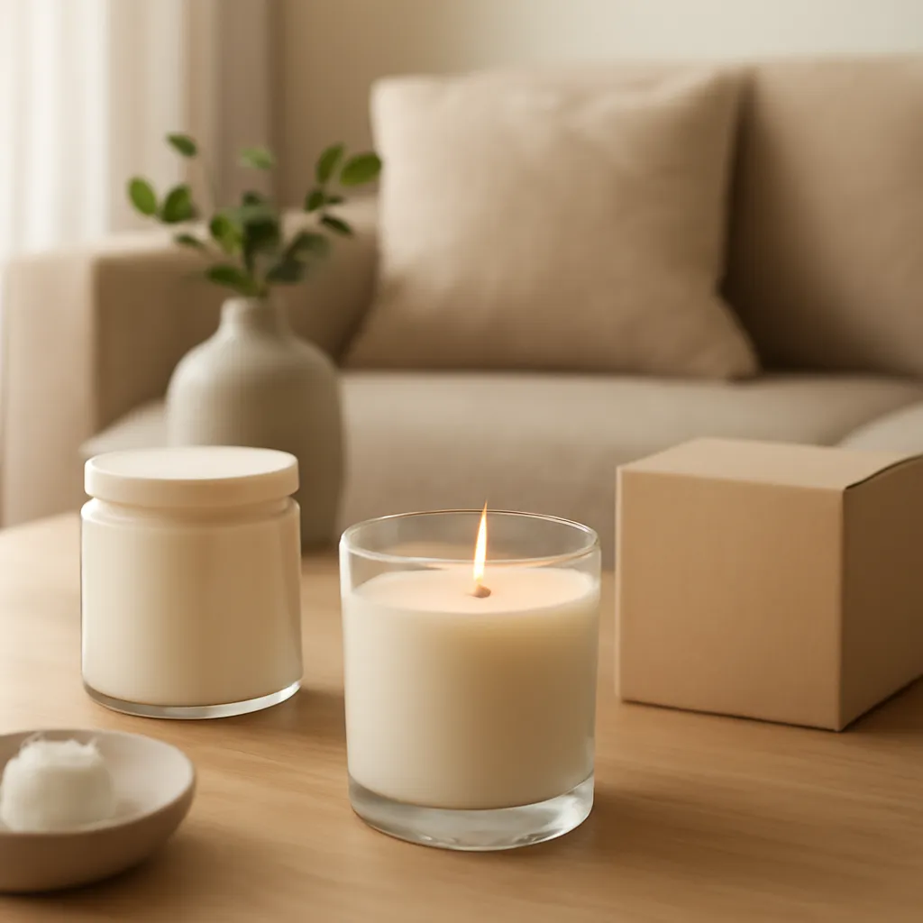 Create a finished lifestyle application scene showing the desirable end result of how to keep fragrance subtle and consistent: a well-performing candle, balanced fragrance, well-chosen wax, inviting home atmosphere or thoughtful gift presentation, depending on the article. Canvas size 2000 × 1500 px, photorealistic premium commercial photography, bright natural daylight with warm neutral furnishings. Keep the composition clean and editorial, with one clear focal point and realistic scale. Candle vessels should be physically correct, with smooth glass and believable wax surfaces; any flame must be small and realistic and should appear only when context requires it. Use restrained props that directly support "Home Fragrance 2026: How to Make Your House Smell Good". Avoid excessive seasonal décor, duplicated ingredient arrangements, surreal fragrance smoke, AI artifacts, noisy textures, distorted hands, unreadable labels, typography, icons, logos and watermarks. Leave a small area of negative space for optional manual annotations. Crisp detail, natural shadows, realistic color balance and subtle depth of field.